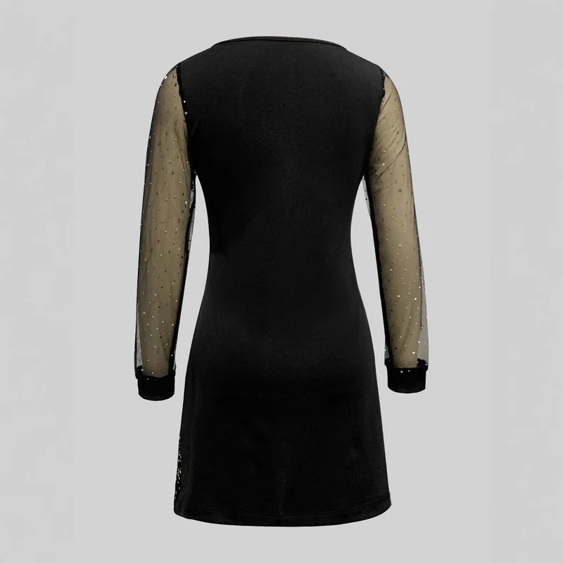 Damen Glamouröses Cocktailkleid mit Sternen-Design und Transparenten Ärmeln