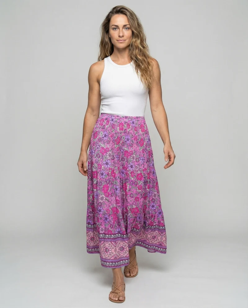 Damen knöchellanger Stufenrock im Boho-Stil