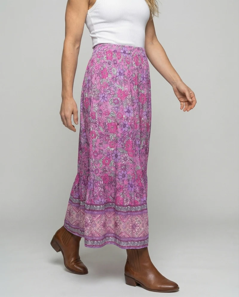 Damen knöchellanger Stufenrock im Boho-Stil