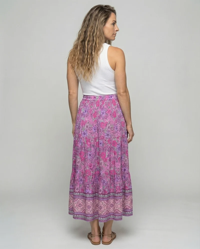 Damen knöchellanger Stufenrock im Boho-Stil