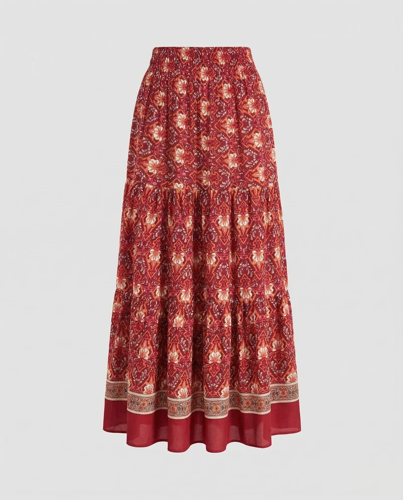 Damen knöchellanger Stufenrock im Boho-Stil