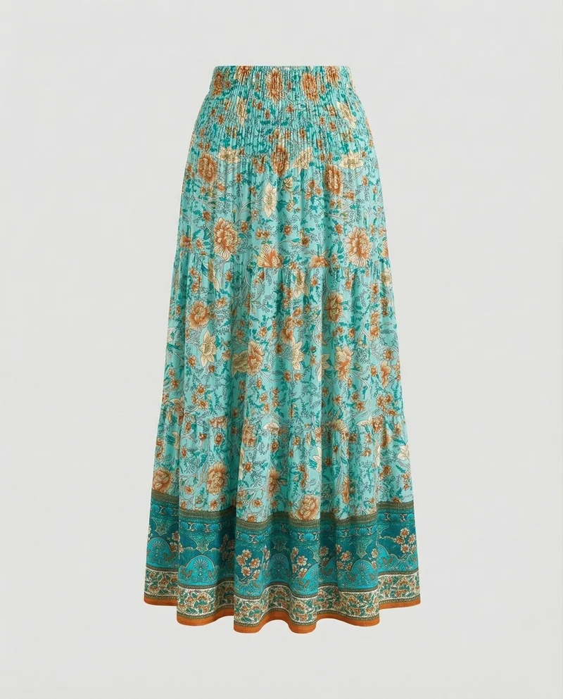 Damen knöchellanger Stufenrock im Boho-Stil