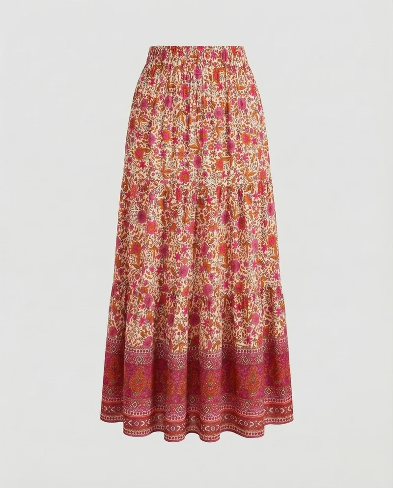 Damen knöchellanger Stufenrock im Boho-Stil