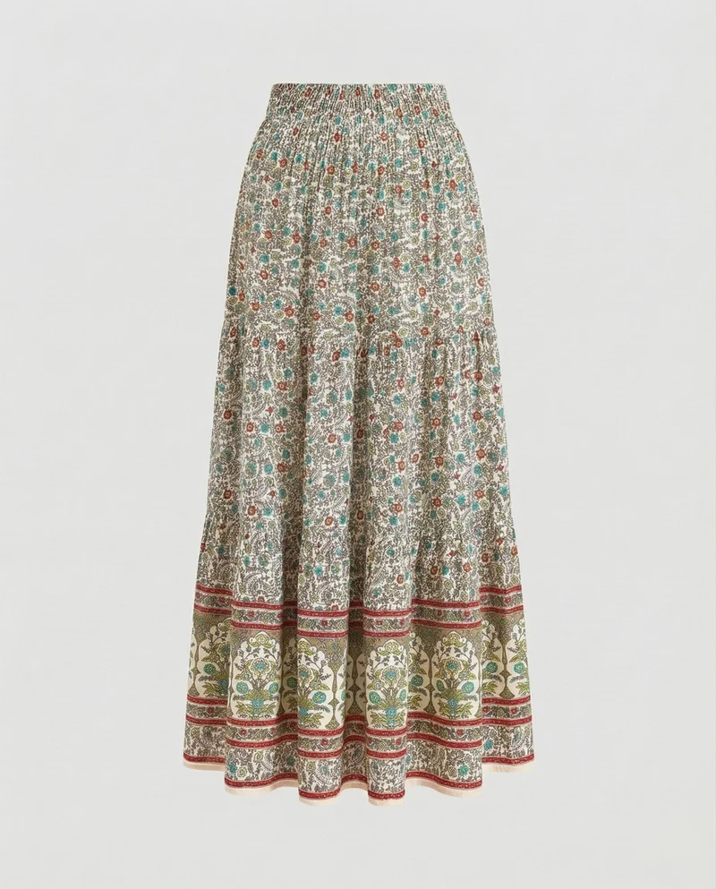 Damen knöchellanger Stufenrock im Boho-Stil