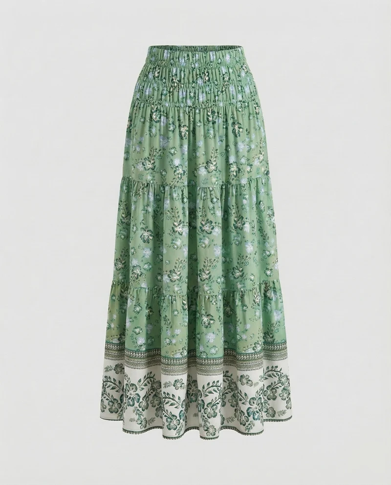 Damen knöchellanger Stufenrock im Boho-Stil