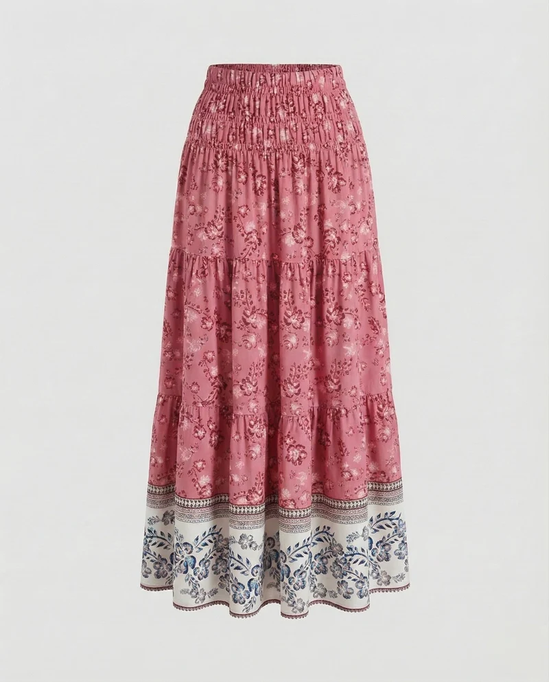 Damen knöchellanger Stufenrock im Boho-Stil