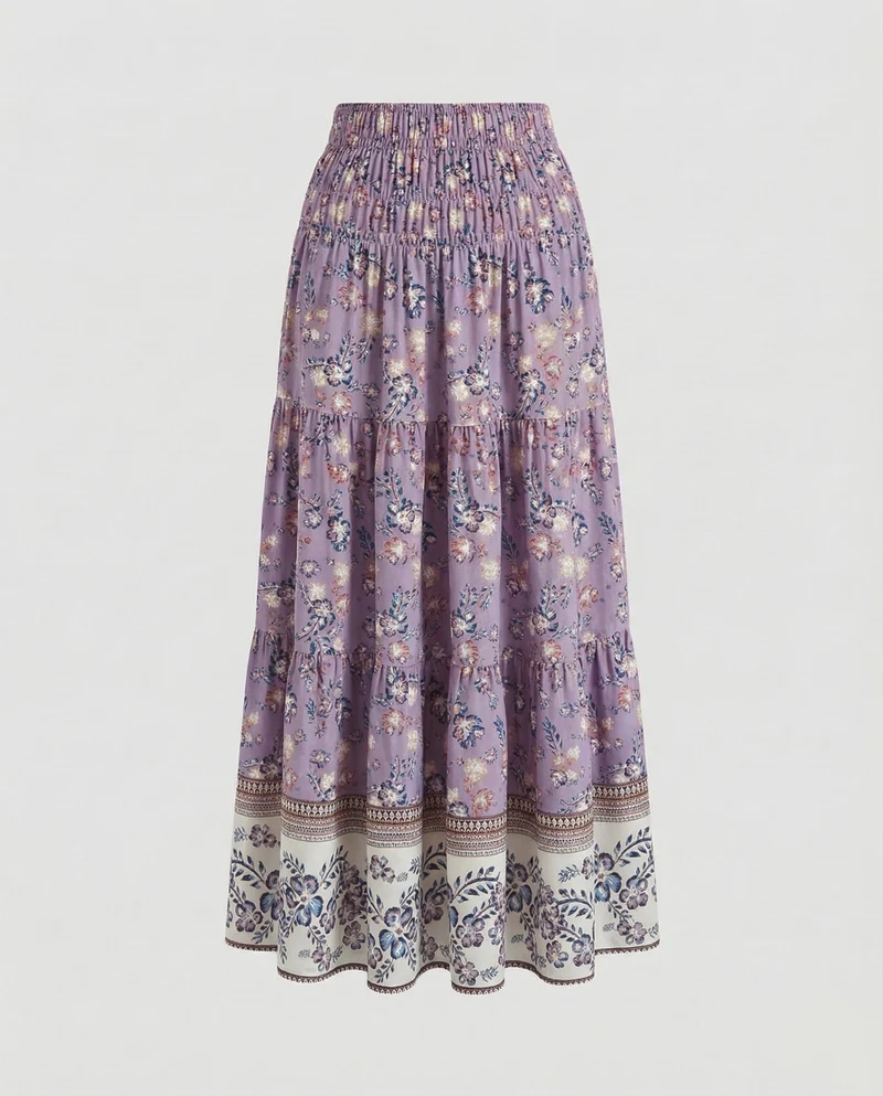 Damen knöchellanger Stufenrock im Boho-Stil