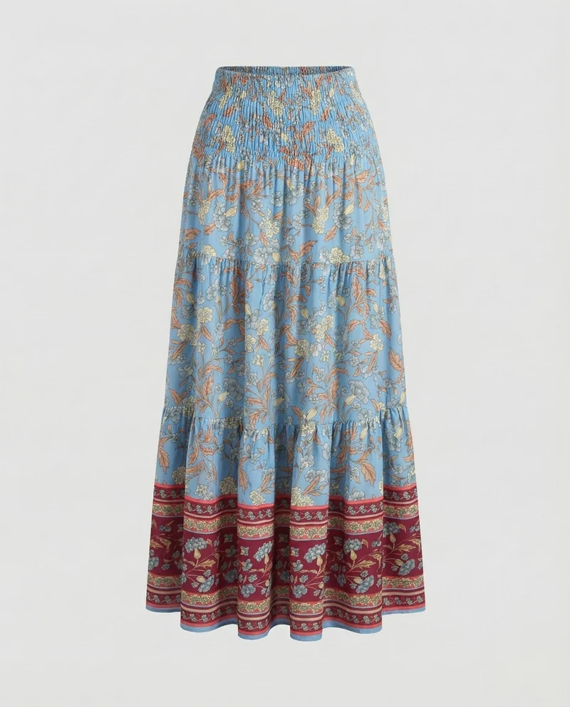 Damen knöchellanger Stufenrock im Boho-Stil