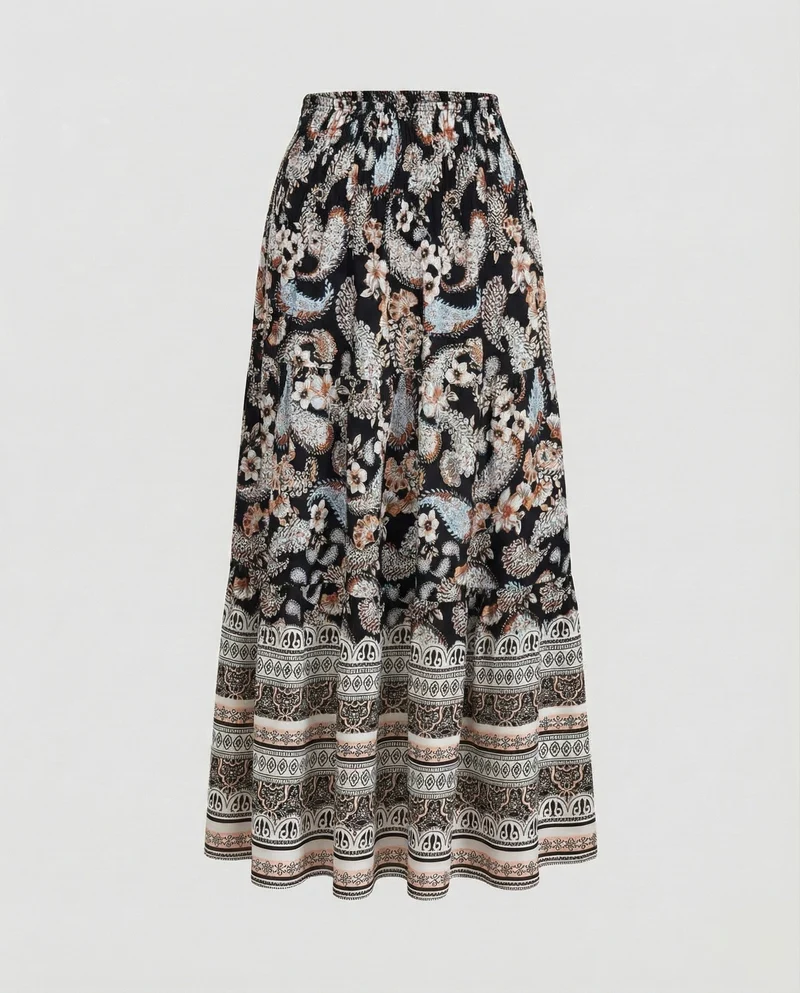 Damen knöchellanger Stufenrock im Boho-Stil