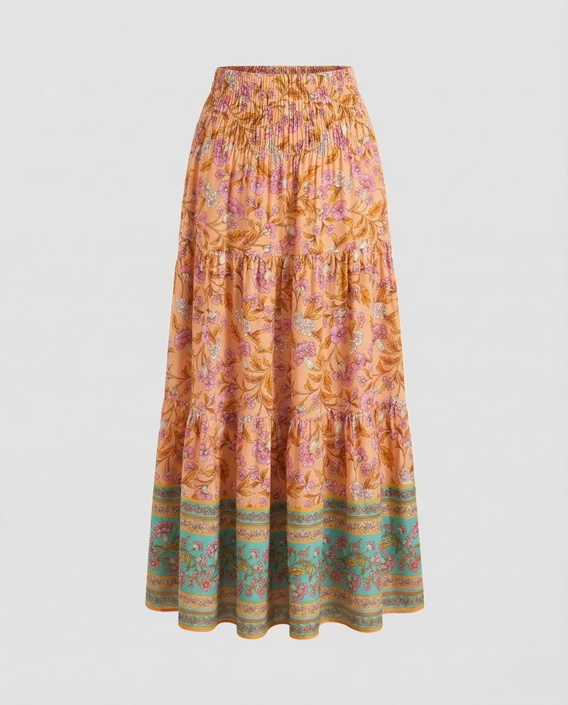Damen knöchellanger Stufenrock im Boho-Stil