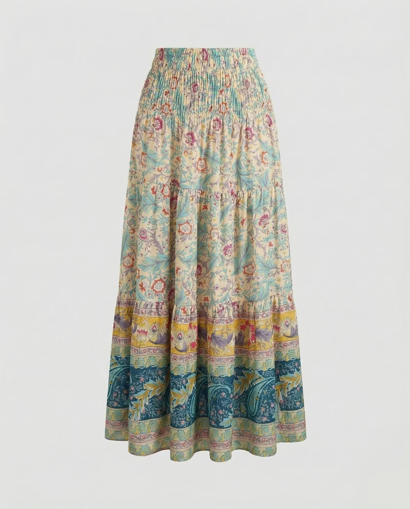 Damen knöchellanger Stufenrock im Boho-Stil