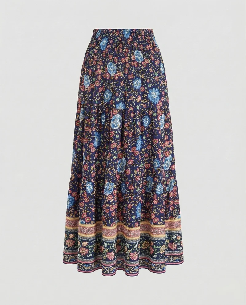 Damen knöchellanger Stufenrock im Boho-Stil