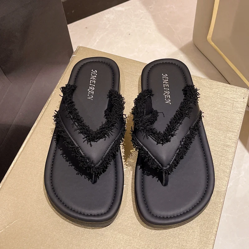 Damen Flip-Flops mit modischem Fransen-Design und komfortabler Sohle