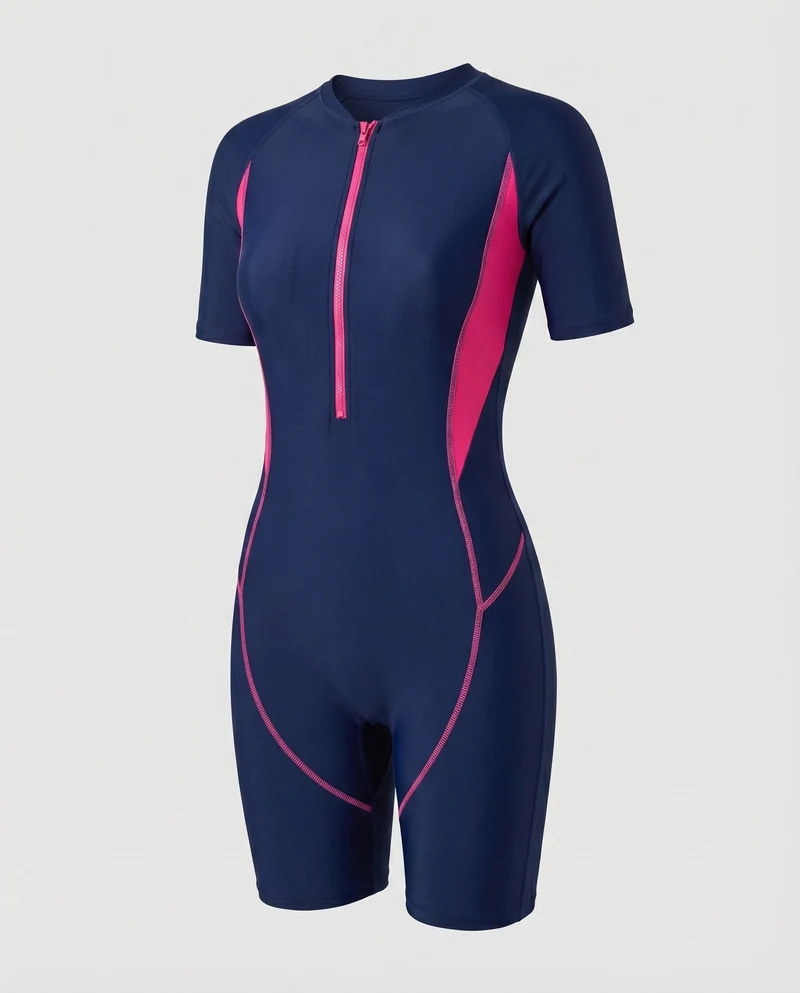 Damen Shorty-Badeanzug Frontzip UV-Schutz 1/2-Arm