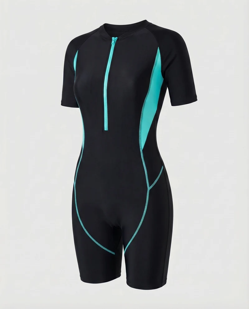 Damen Shorty-Badeanzug Frontzip UV-Schutz 1/2-Arm