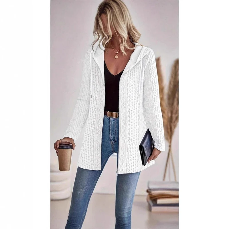 Damen Strickjacke mit Kapuze und trendigem Zopfmuster