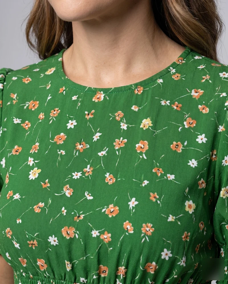 Damen Midikleid mit floralem Muster und elastischem Tailleneinsatz