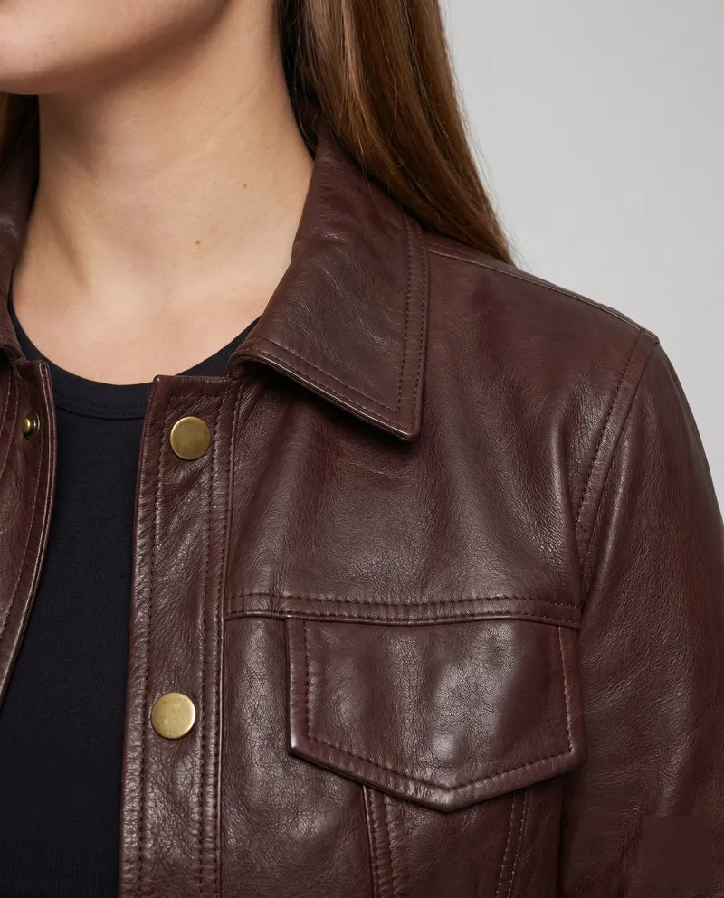 Damen Lederimitat-Blouson Arbeitsjackenstil Klappentaschen