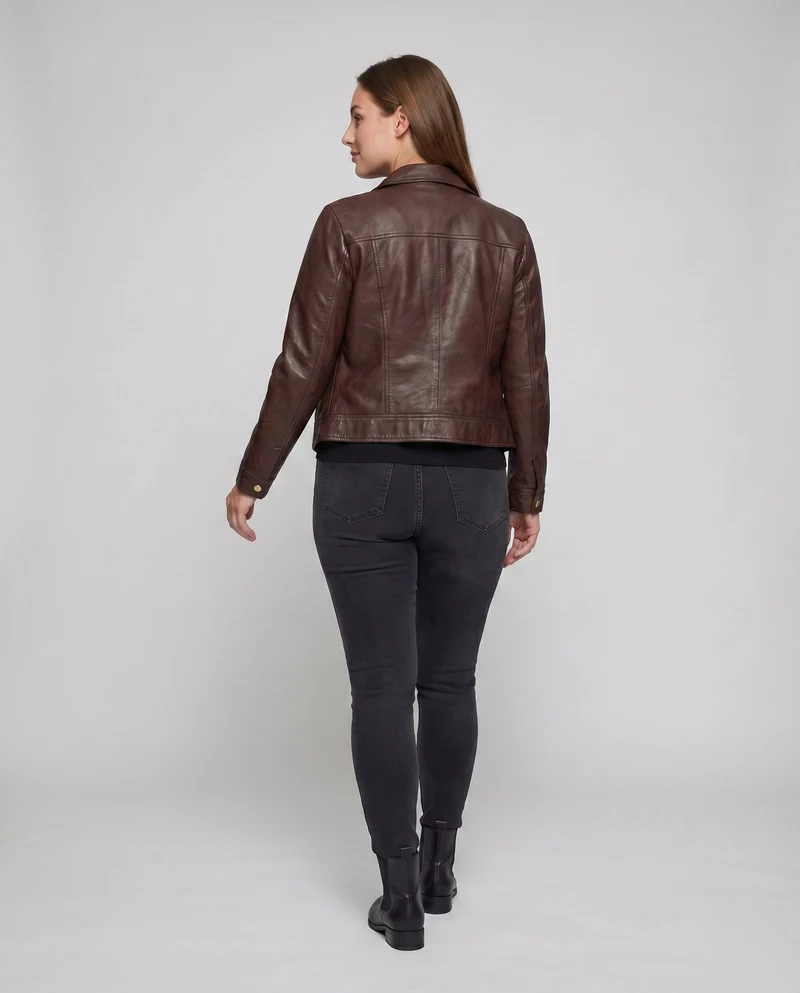 Damen Lederimitat-Blouson Arbeitsjackenstil Klappentaschen