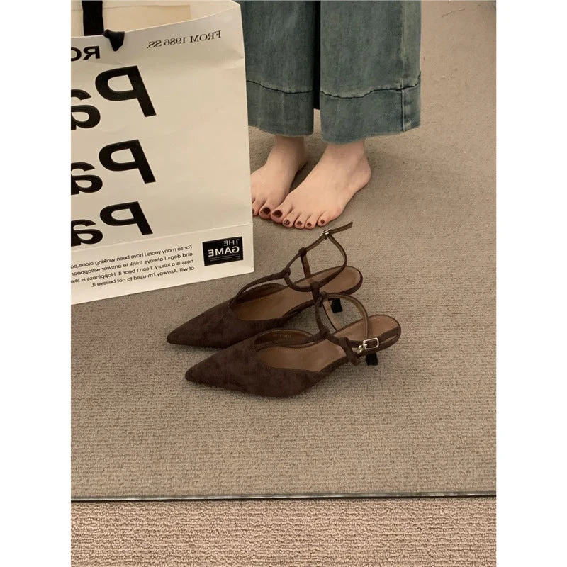 Damen spitze Slingback Ballerinas aus weichem Veloursleder