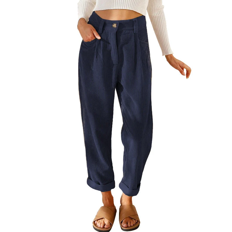 Damen modische Cordhose mit hohem Bund und weitem Bein