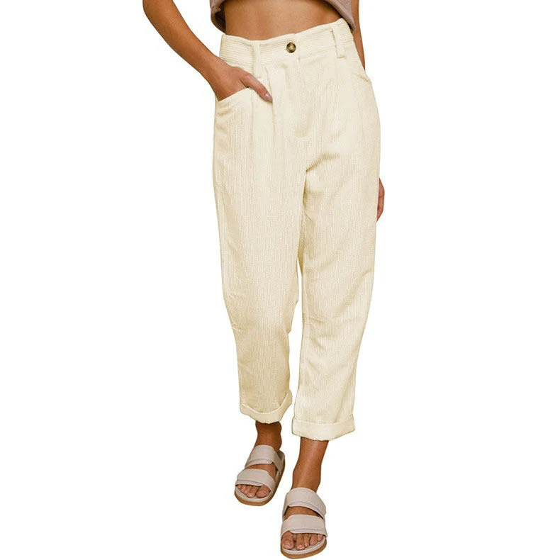 Damen modische Cordhose mit hohem Bund und weitem Bein