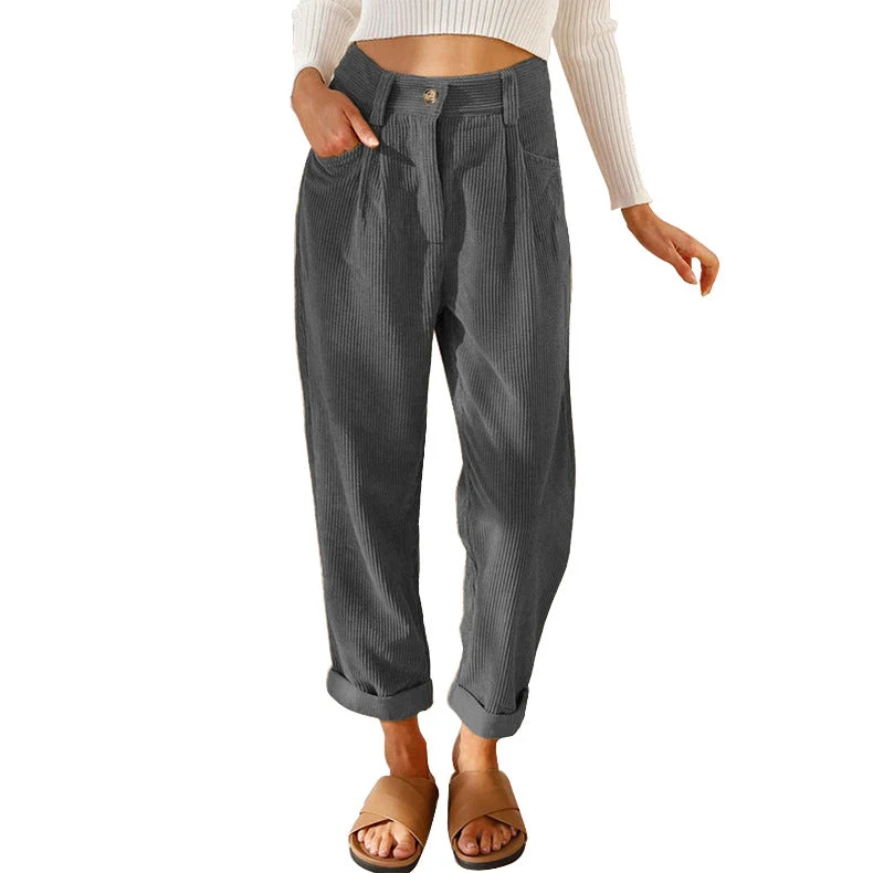 Damen modische Cordhose mit hohem Bund und weitem Bein