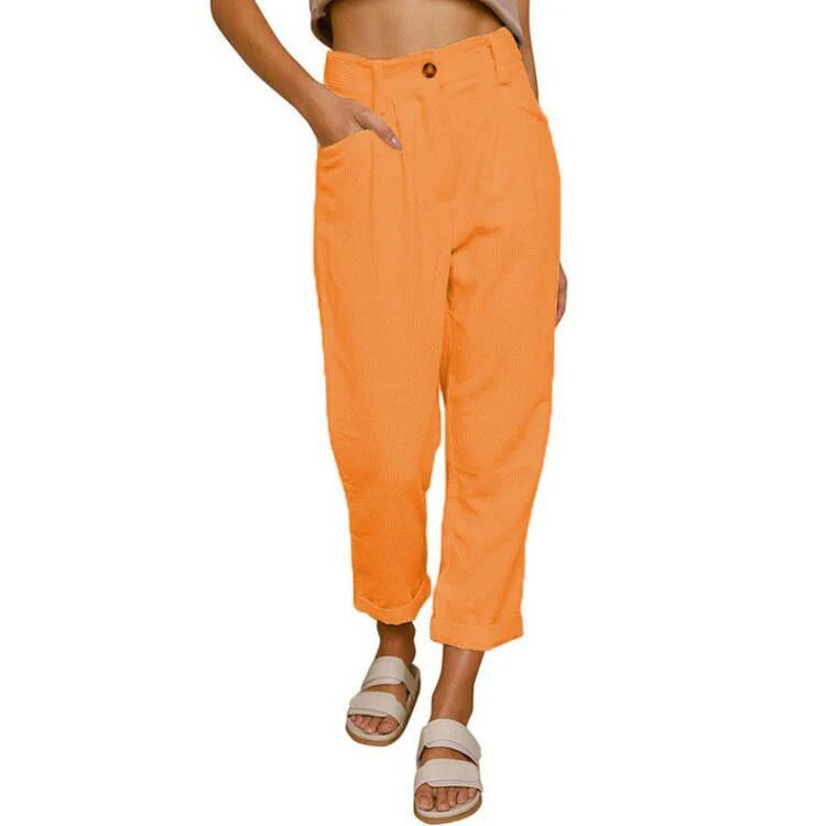 Damen modische Cordhose mit hohem Bund und weitem Bein