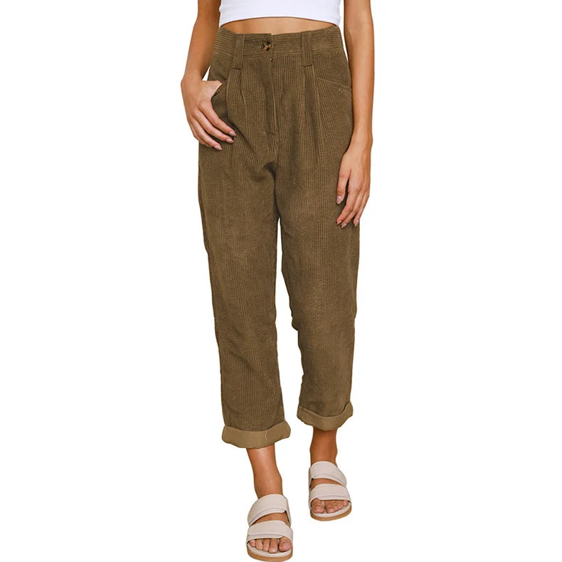 Damen modische Cordhose mit hohem Bund und weitem Bein