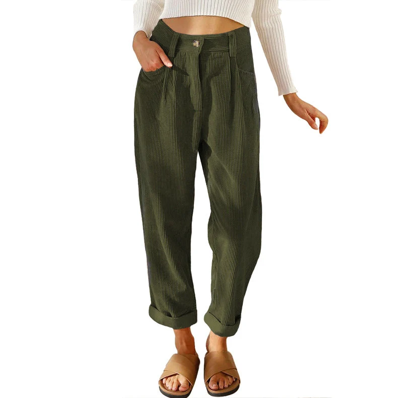 Damen modische Cordhose mit hohem Bund und weitem Bein