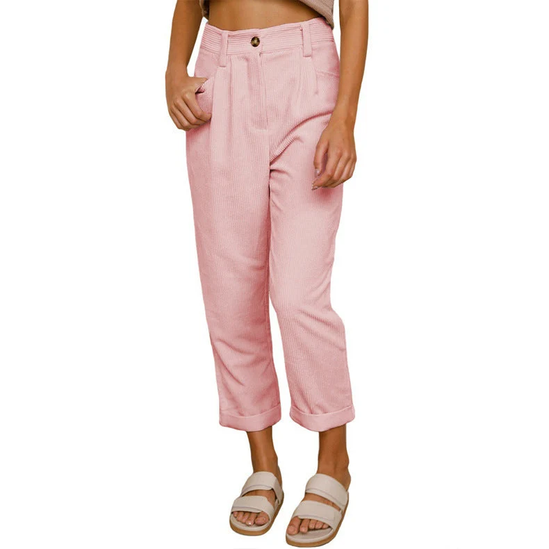 Damen modische Cordhose mit hohem Bund und weitem Bein