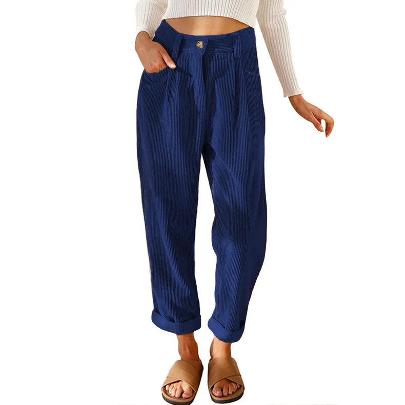 Damen modische Cordhose mit hohem Bund und weitem Bein