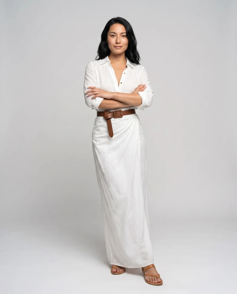 Damen Elegantes Hemdkleid mit Gürtel und langem Arm