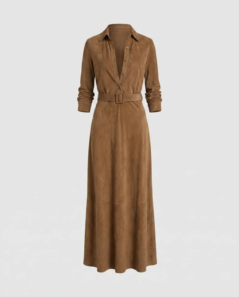 Damen Elegantes Hemdkleid mit Gürtel und langem Arm