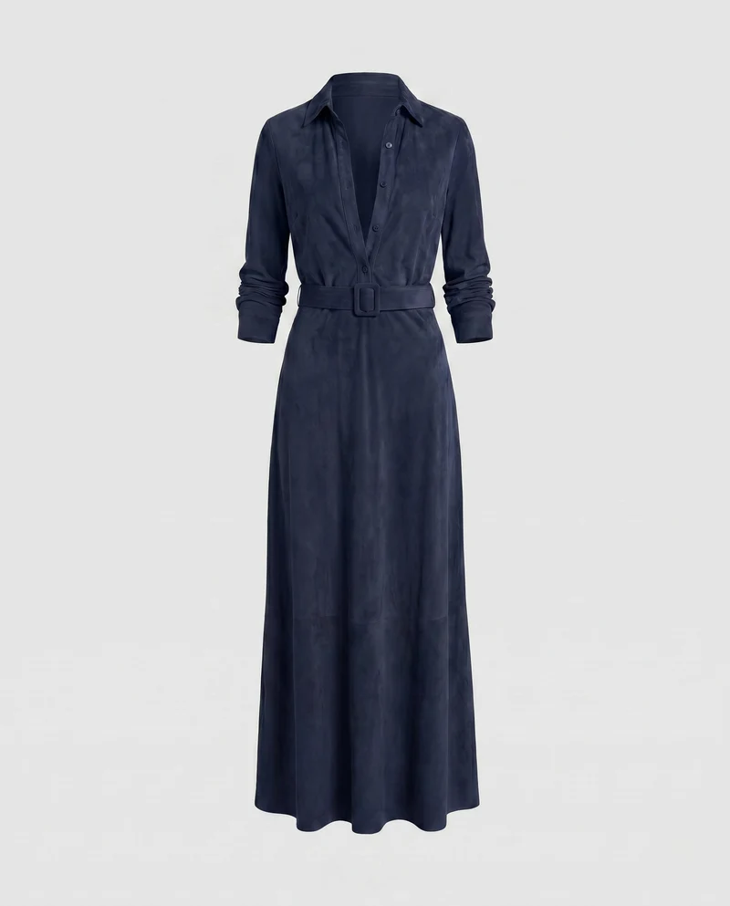 Damen Elegantes Hemdkleid mit Gürtel und langem Arm
