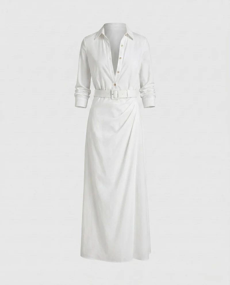 Damen Elegantes Hemdkleid mit Gürtel und langem Arm
