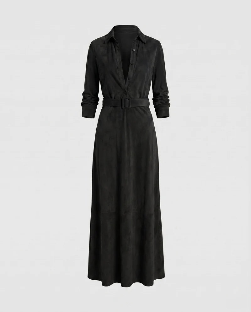 Damen Elegantes Hemdkleid mit Gürtel und langem Arm