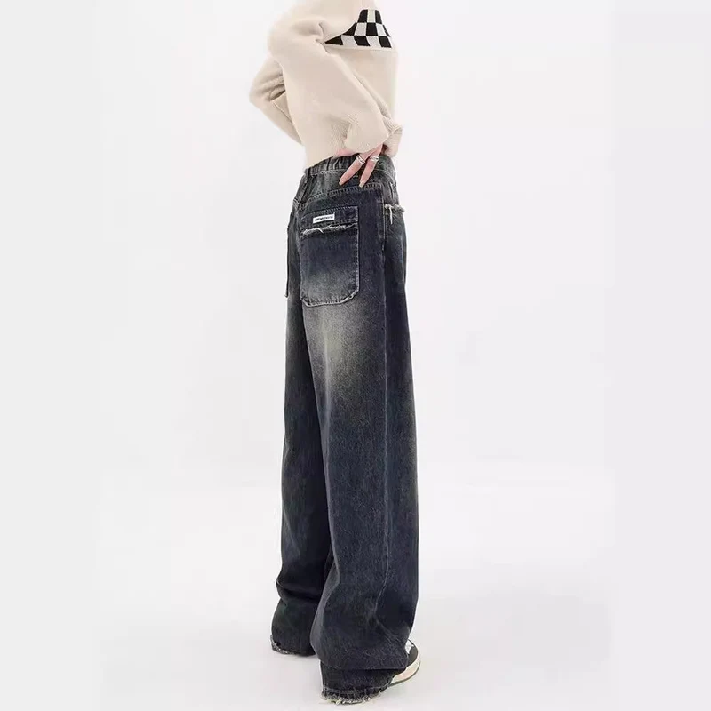Damen Weite Baggy-Jeans mit authentischem Used-Look