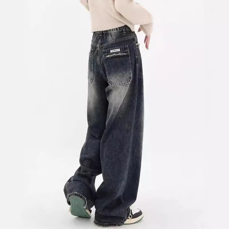 Damen Weite Baggy-Jeans mit authentischem Used-Look