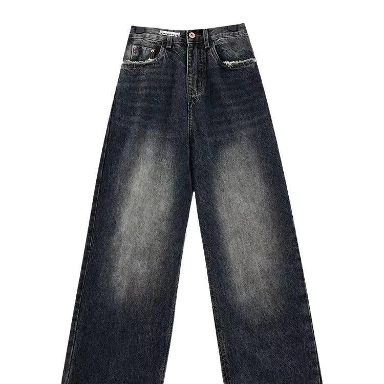 Damen Weite Baggy-Jeans mit authentischem Used-Look