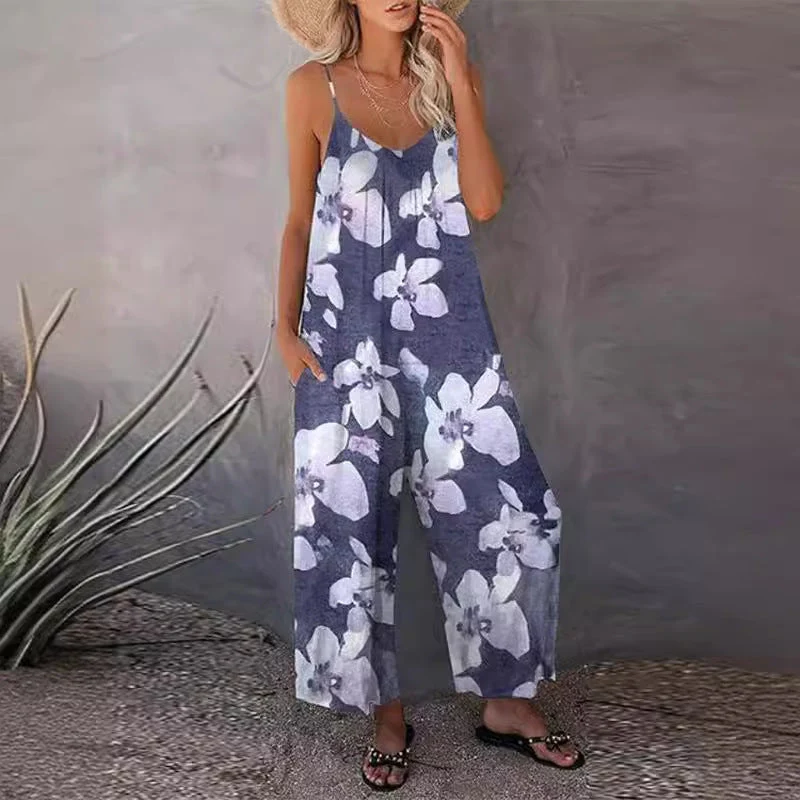 Damen lässiger Jumpsuit mit zartem Muster