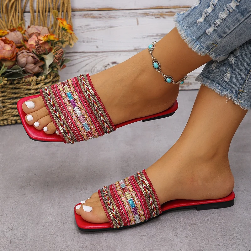 Damen Fancy Badeschuhe mit exquisite Perlenstickerei