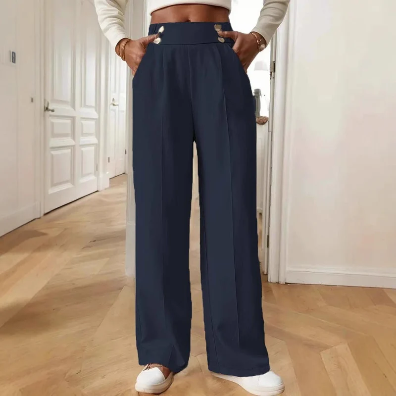 Damen Elegante und luftige Hochbundhose mit weitem Bein und praktischen Taschen