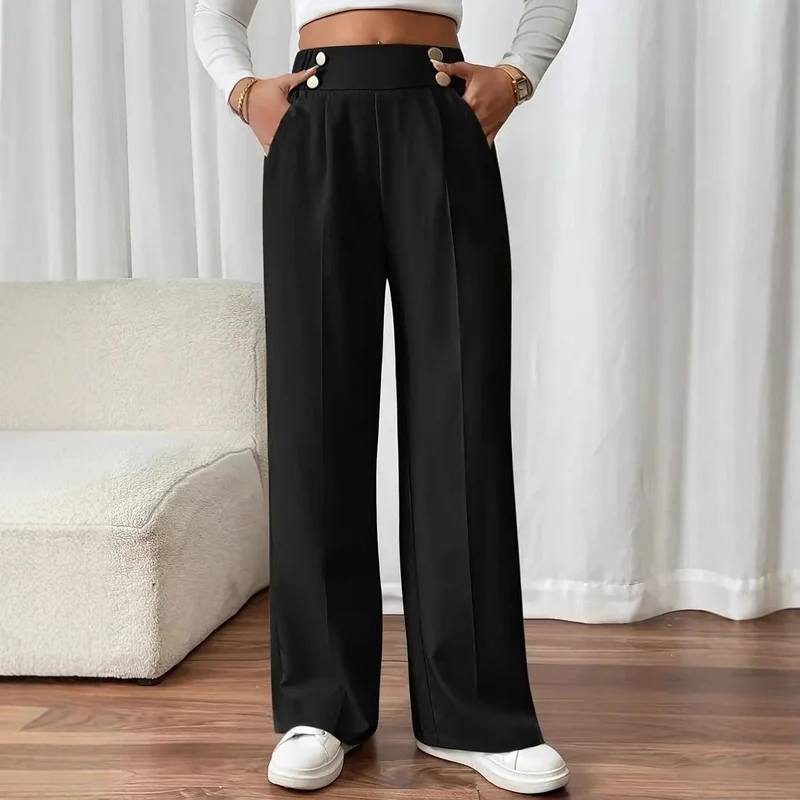 Damen Elegante und luftige Hochbundhose mit weitem Bein und praktischen Taschen