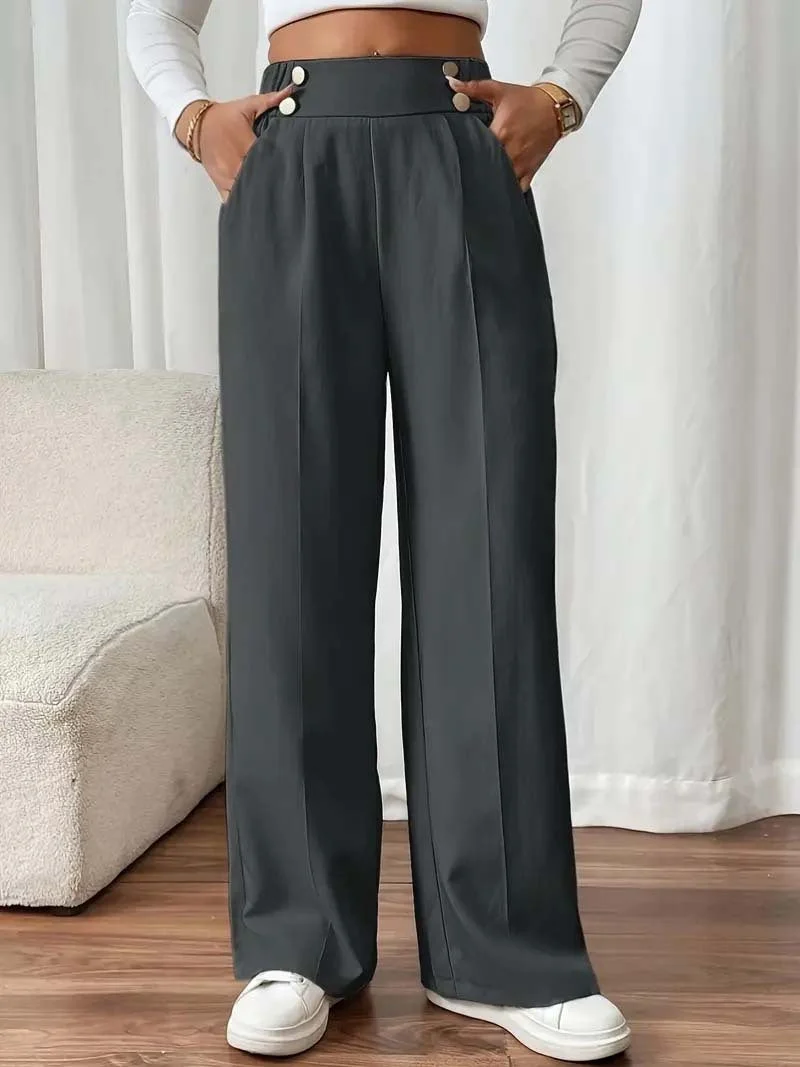 Damen Elegante und luftige Hochbundhose mit weitem Bein und praktischen Taschen