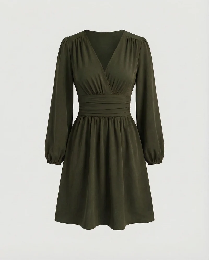 Damen Kleid mit Ballonärmeln und Beinschlitz