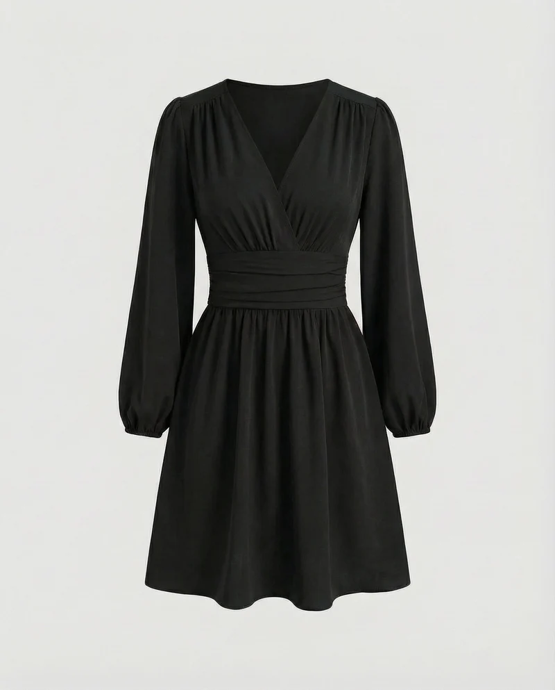 Damen Kleid mit Ballonärmeln und Beinschlitz