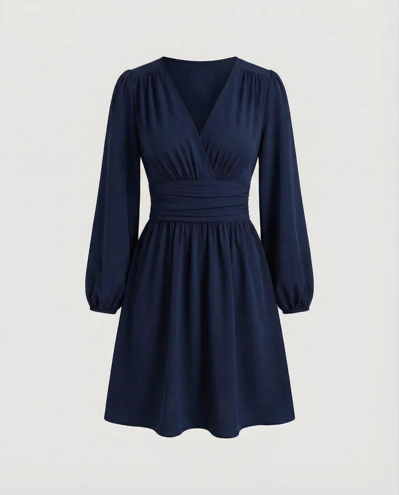 Damen Kleid mit Ballonärmeln und Beinschlitz
