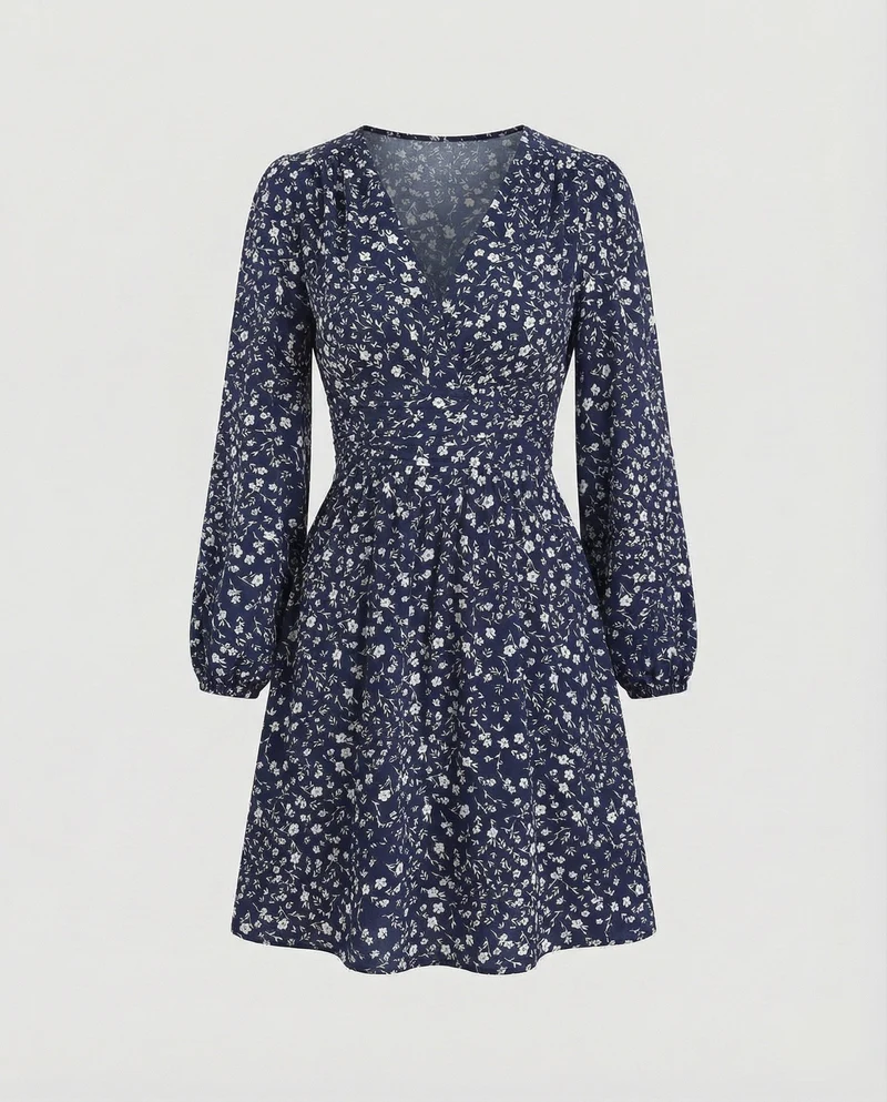 Damen Kleid mit Ballonärmeln und Beinschlitz