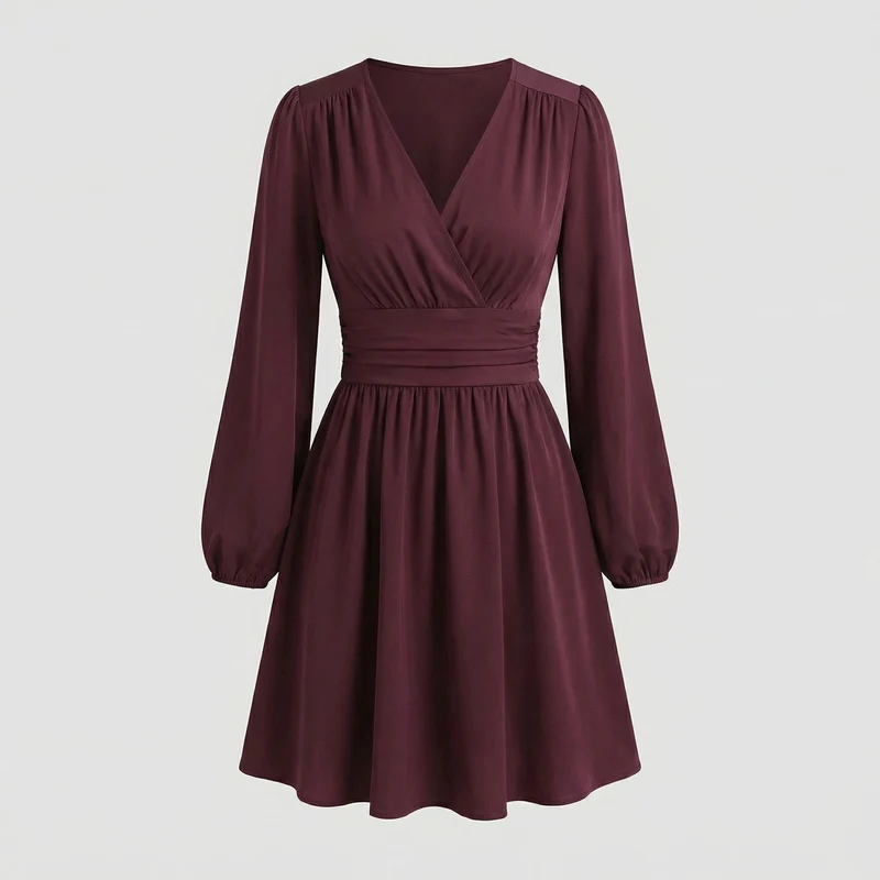 Damen Kleid mit Ballonärmeln und Beinschlitz